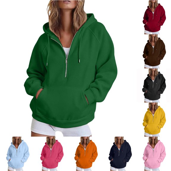 Daznico Women's Half Zip Hoodie Sweatshirt Oversized Long Sleeve with Kangaroo Pocket Soft Lightweight Athleisure Top for Wear,S