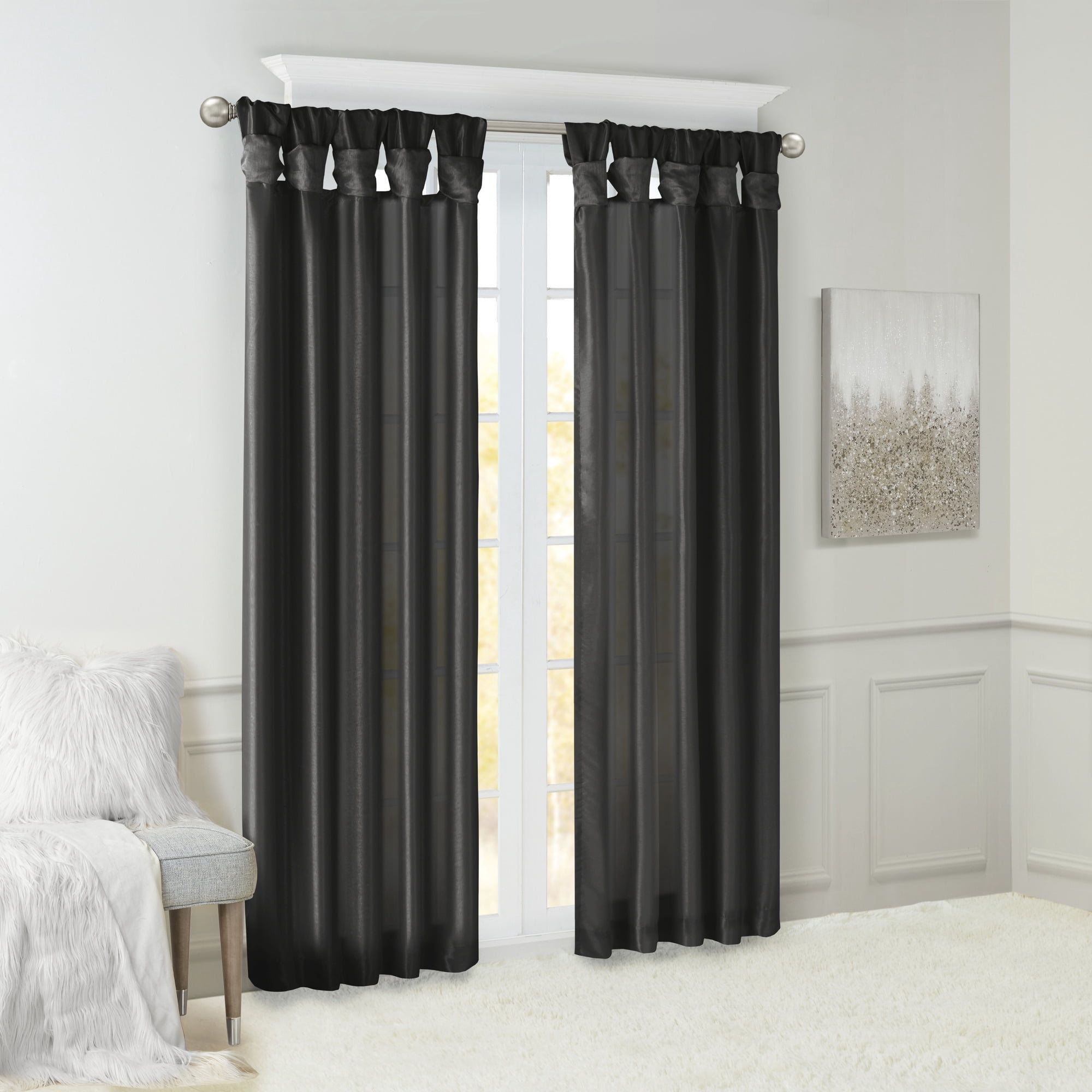 MAYEERTY 50x108" Twist Tab Lined Window Curtain Panel Black