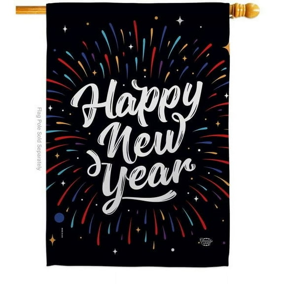 Ornament Collection H192330-BO 28 x 40 in. Happy New Year House Flag with Winter Double-Sided Decorative Vertical Flags Decoration Banner Garden Yard Gift