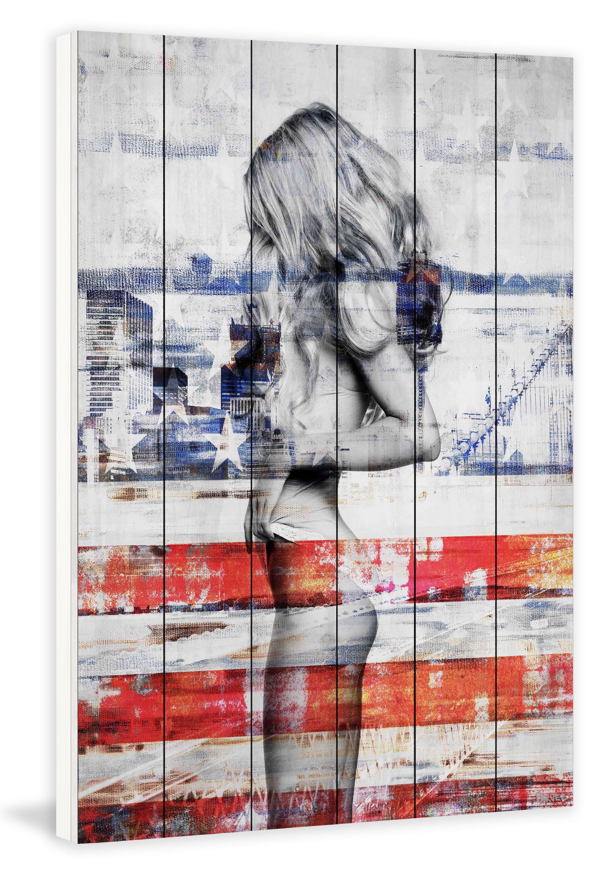 Parvez Taj Behind the Stripes White Wood Wall Art, 12" x 8"