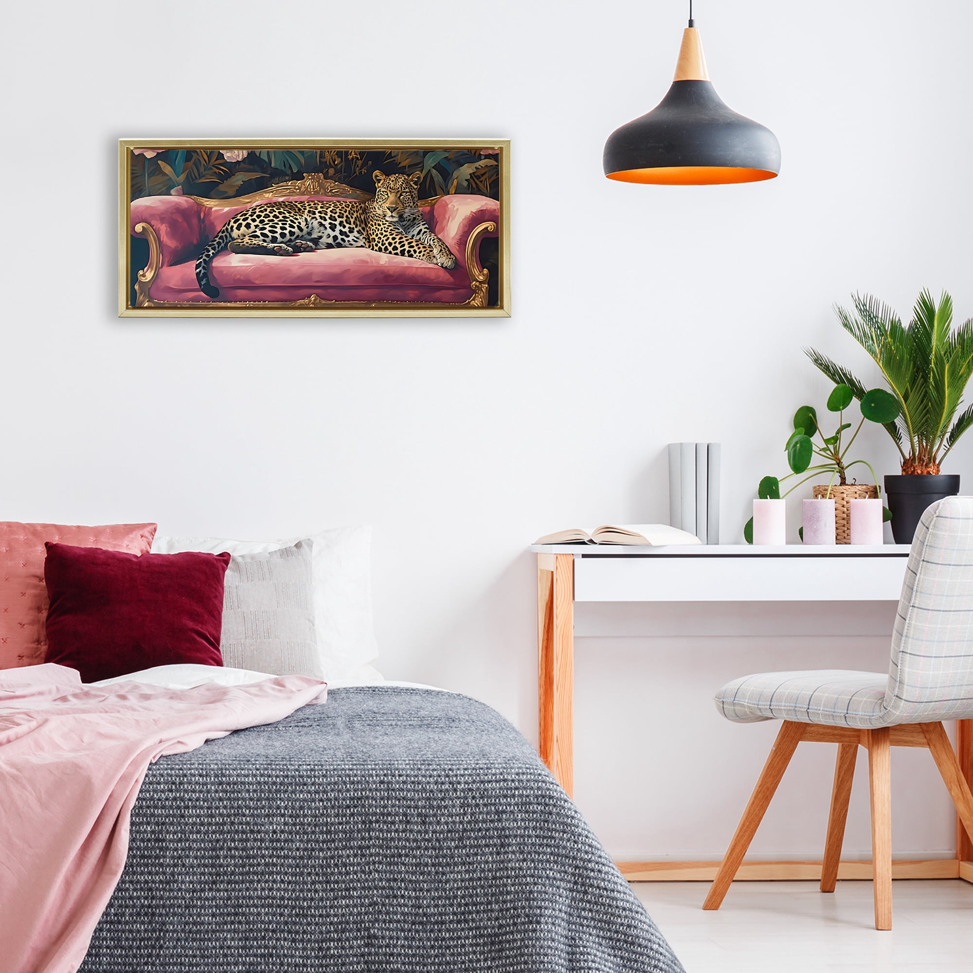 Stupell Industries Regal Relaxation Leopard on Pink Gold Framed Floater Canvas Wall Art, design by Creative Studio