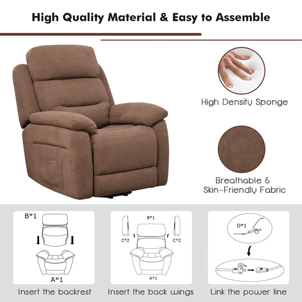Finihen Electric Power Lift Relax Sofa Recliner Chair, Power Lift Recliner Sofa with Side Pocket and Remote Control, for Elderly, for Living Room, Bedroom, Brown
