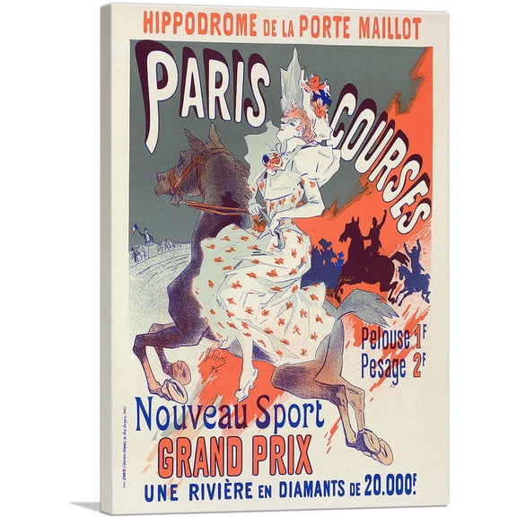 ARTCANVAS Hippodrome De La Porte-Maillot - Paris Courses Canvas Art Print by Jules Cheret - Size: 12" x 8" (0.75" Deep)