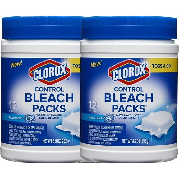Clorox Control Regular Bleach Packs, Water Activated Solid Bleach, Toss and Go, Regular Scent, 12 Count, (2 Pack)