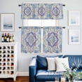 thumbnail image 2 of Bohemian Kitchen Curtains Valances and Tiers Set of 3 Vintage Distressed Light Blue Ethnic Geometric Floral Tier Curtains and Valance with Rod Pocket for Small Windows, 27.5"x36", 2 of 9