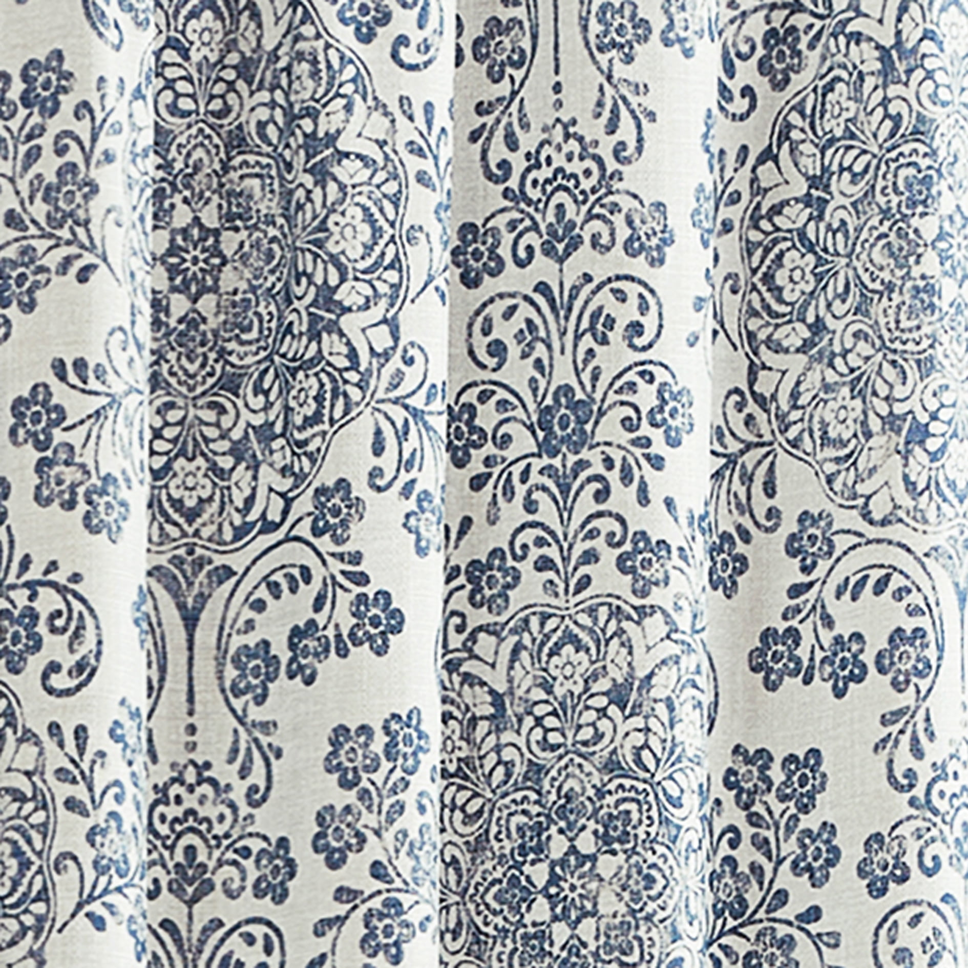 Mainstays Southport Light Filtering Rod Pocket Textured Curtain Panel, Set of 2, Blue Damask, 40” W x 84” L