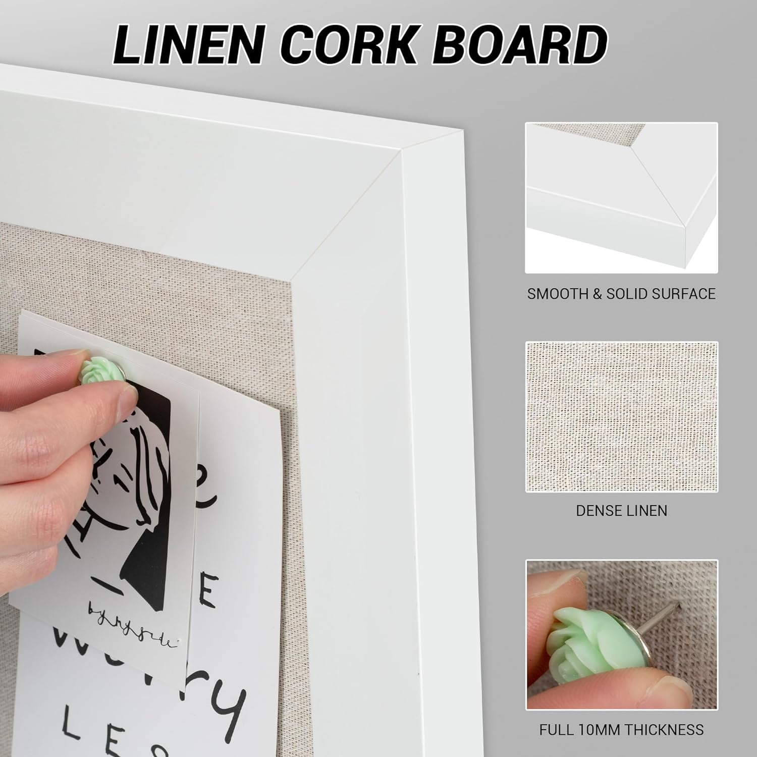 48" x 32" Bulletin Board with Linen Wooden Frame Cork Board with 20 Pushpins, Wall and Office Decor for School, Home & Office, White