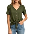 thumbnail image 2 of Tqyyweavej Women Cotton Linen Button Down Tops Tie Front Short Sleeve Shirts Casual V Neck Summer Tops for Women Size S to 2XL, 2 of 9