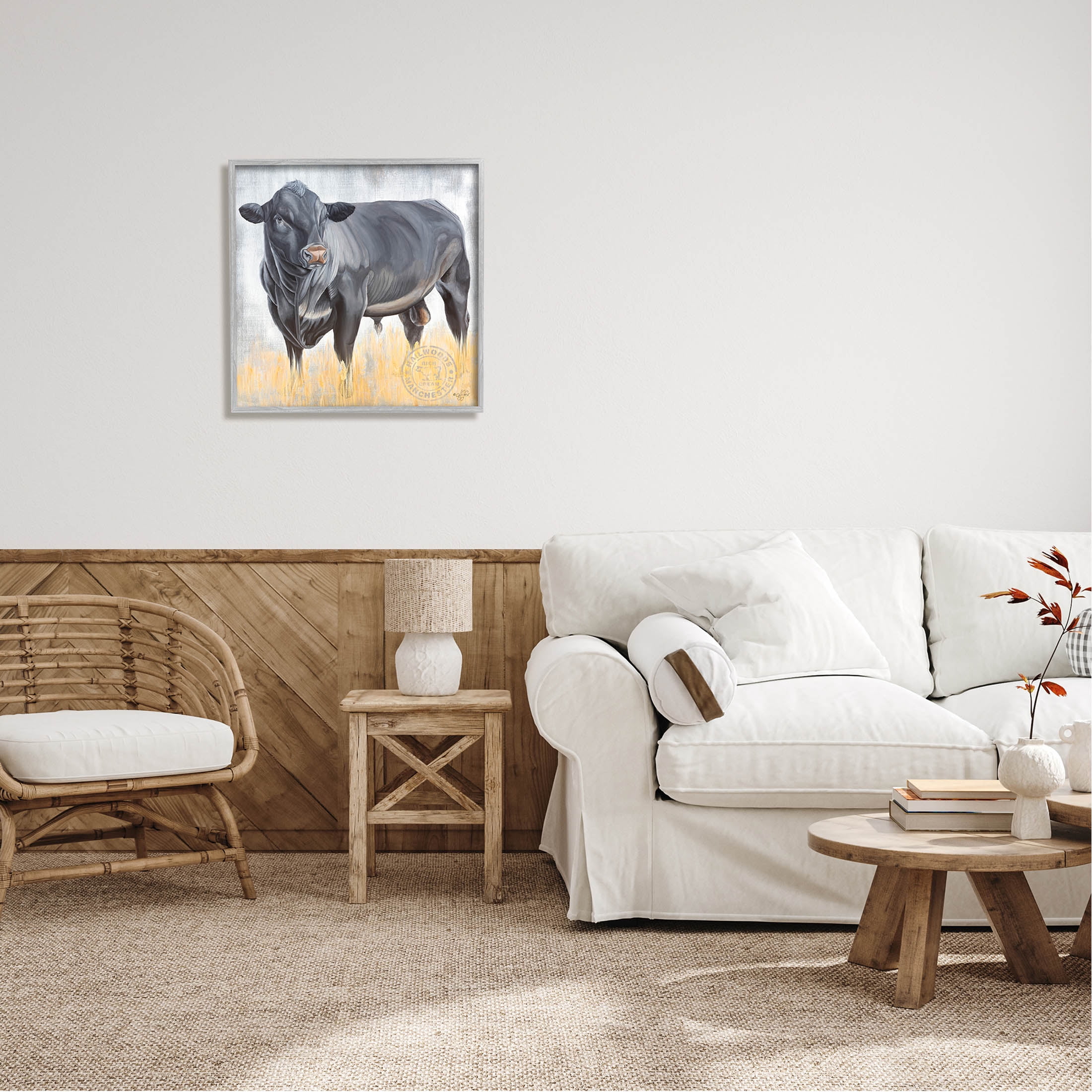 Stoic Cattle Farm Portrait Animals & Insects Graphic Art Gray Framed Art Print Wall Art