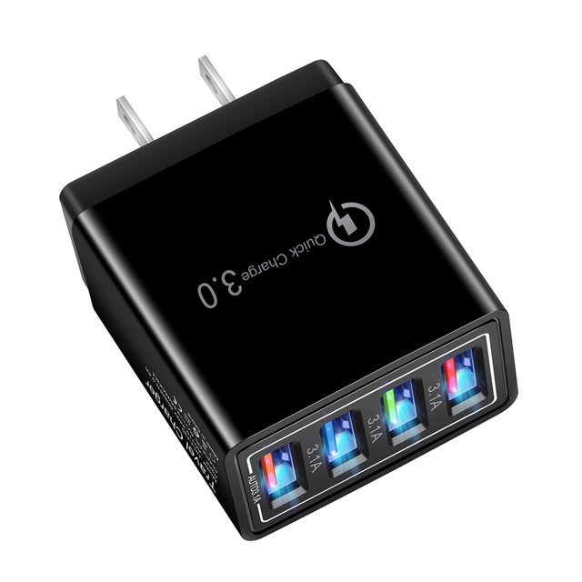 Btafrte Cargadores Pared LED Adaptador Cargador Tableta USB 4 Puertos (negro)