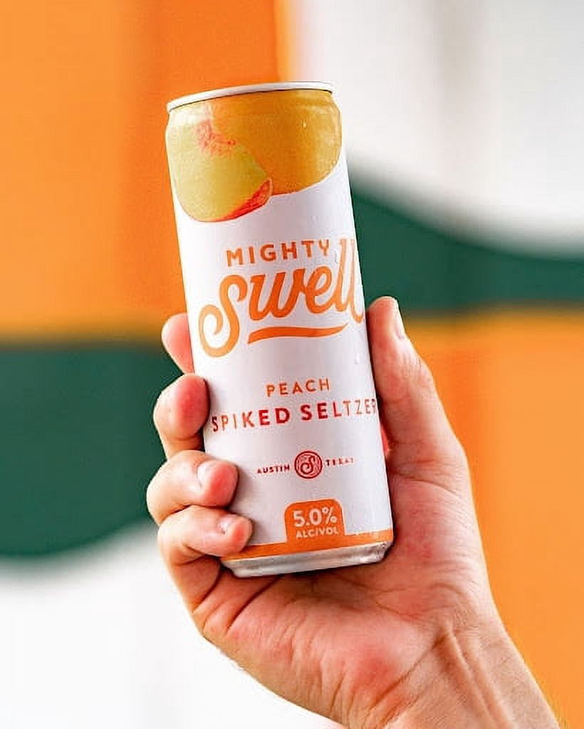 Mighty Swell Peach Flavor, Spiked Seltzer, 5% ABV, 12fl oz Cans, 6 Count 72oz Box