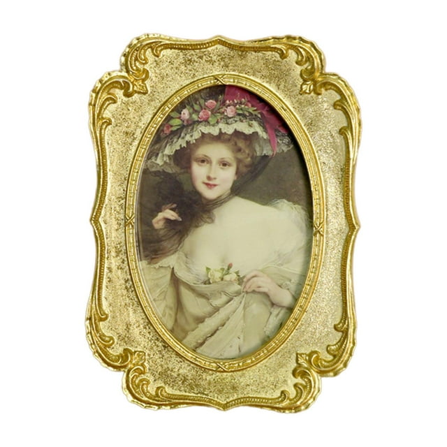 Rongfmy Oval Photo Frame Vintage Golden Color Old Fashioned for Housewarming Parties 13x17.6cm