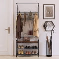 thumbnail image 4 of Ourlova 70.9 Inch Tall Narrow Metal Coat Rack Wooden Shoe Bench 4 in 1 Rustic Brown Storage Shelf with 8 Hooks, 4 of 7