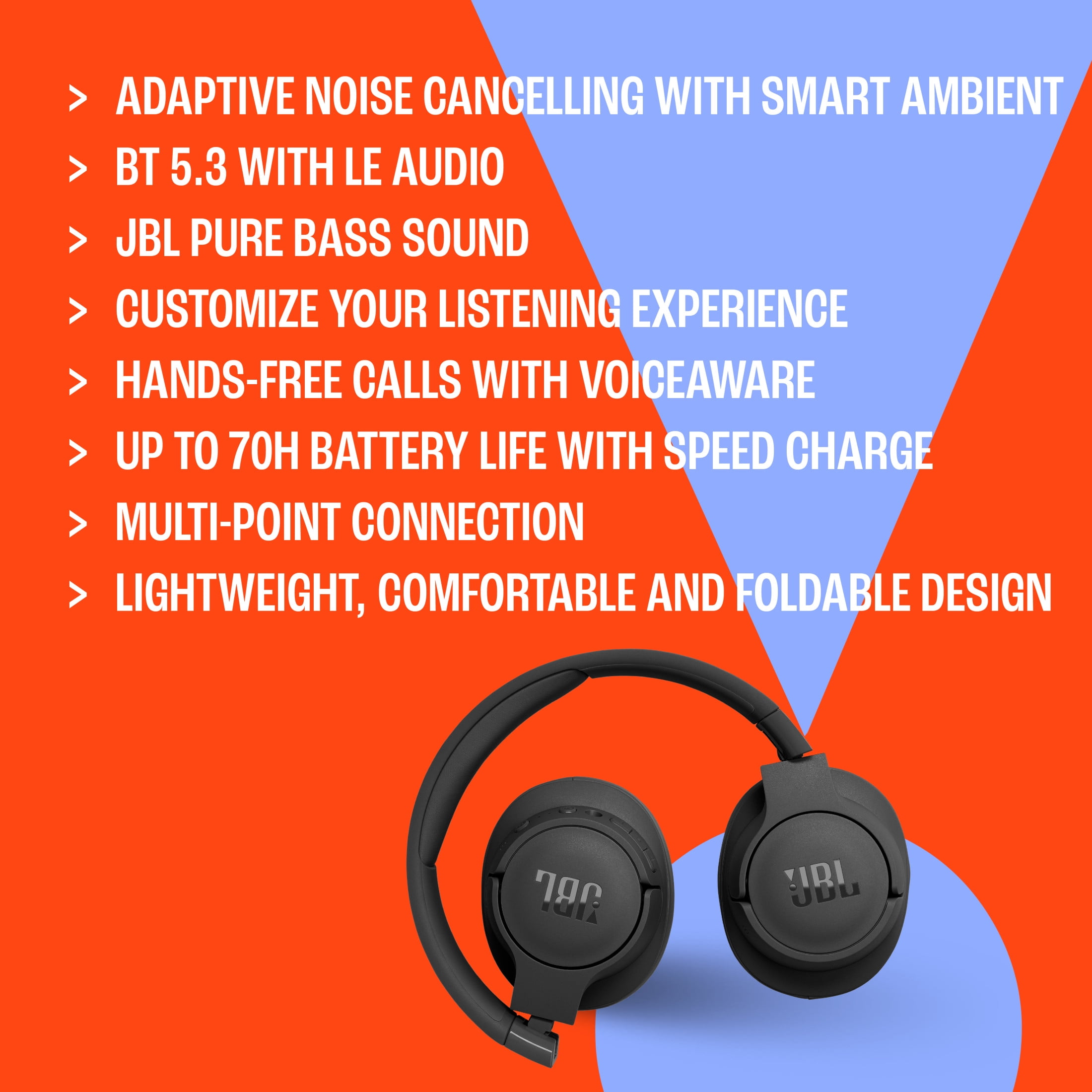 JBL Tune 770NC - Adaptive Noise Cancelling Wireless Over-Ear Headphones - Black
