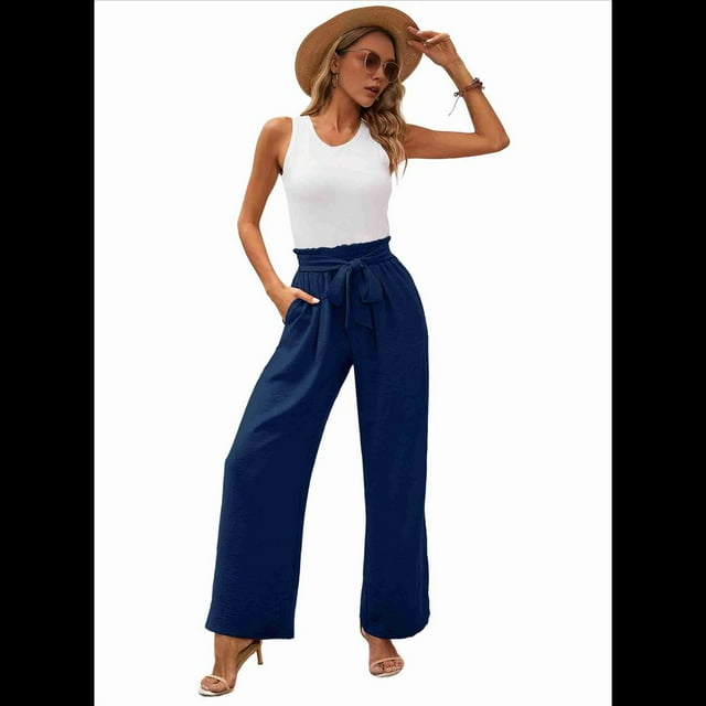 Pantalones de Salón Anchos para Mujer, Azul Oscuro, Talla XL