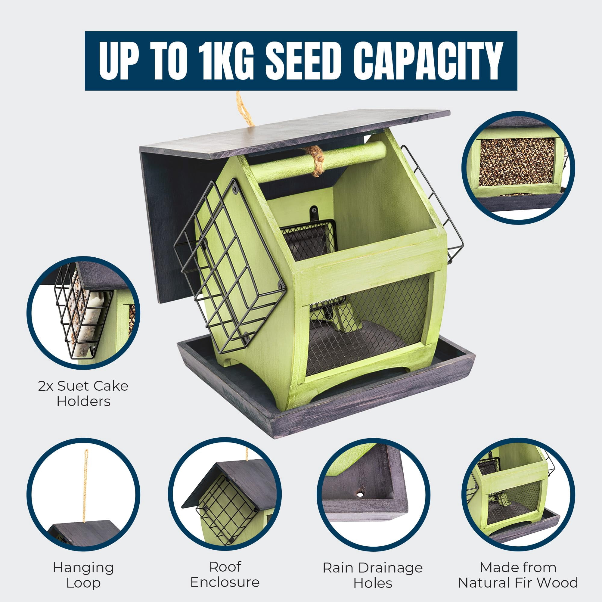 MEKKAPRO Bird Feeder with Suet Holder - Double Suet Feeders for Outside Hanging - Outdoor Bird Feeder with Suet Cage, Weatherproof Hanging Bird Feeder for Wild Birds - Suet Bird Feeders for Outdoors