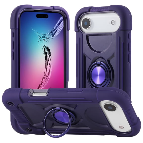 TECH CIRCLE PC TPU Case for iPhone Air - Shockproof 360 Rotating Kickstand Case with Phone Ring Holder Rugged 3-Layer Protective Cover, N Purple