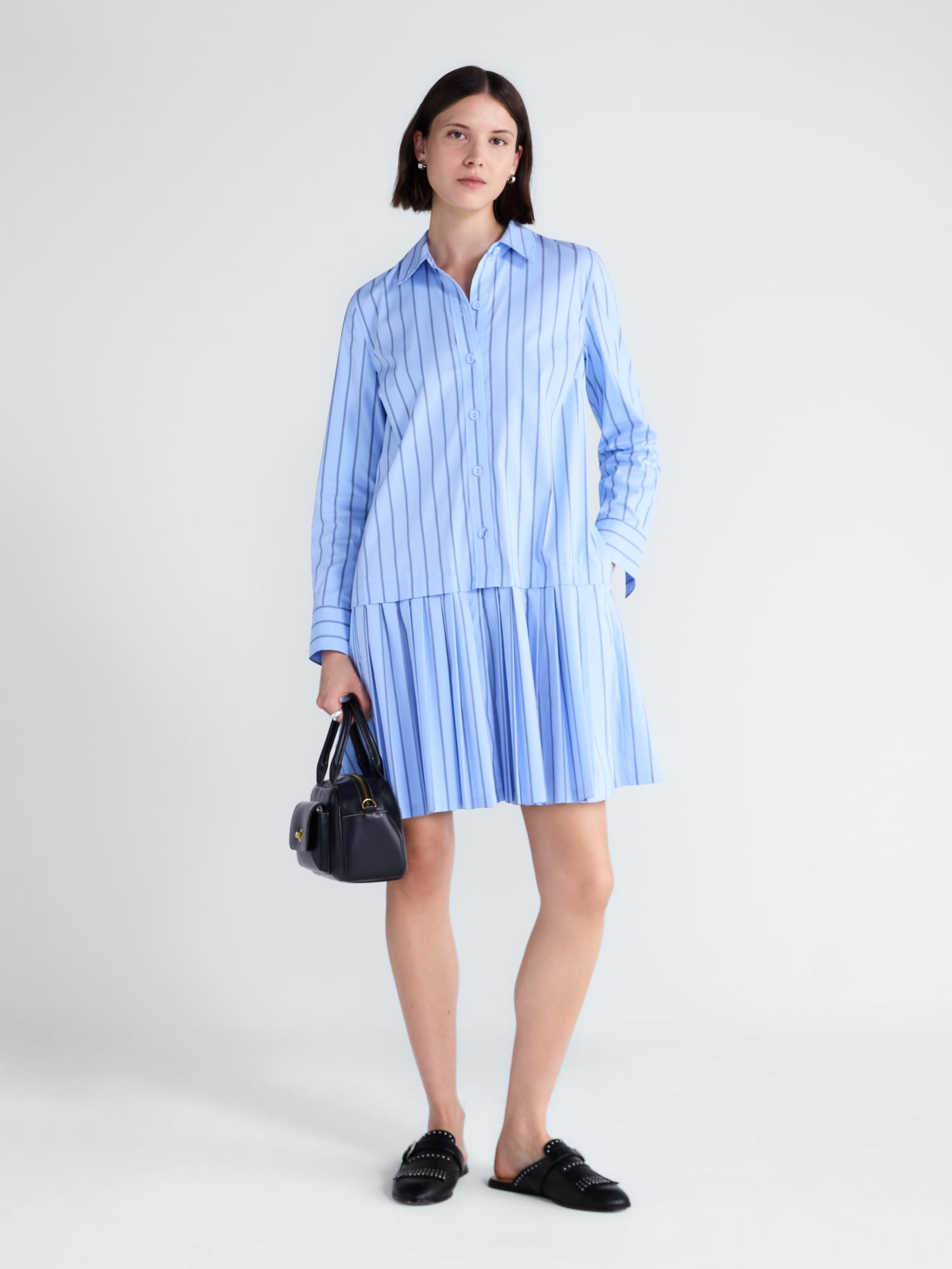 Free Assembly Women's and Women's Plus Striped Drop Waist Shirtdress with Long Sleeves, Sizes XS-4X
