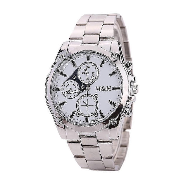 26-27 Business Men Outdoor Sport Watch Alloy Strap Quartz Analog Wristwatch (Silver White Dial)