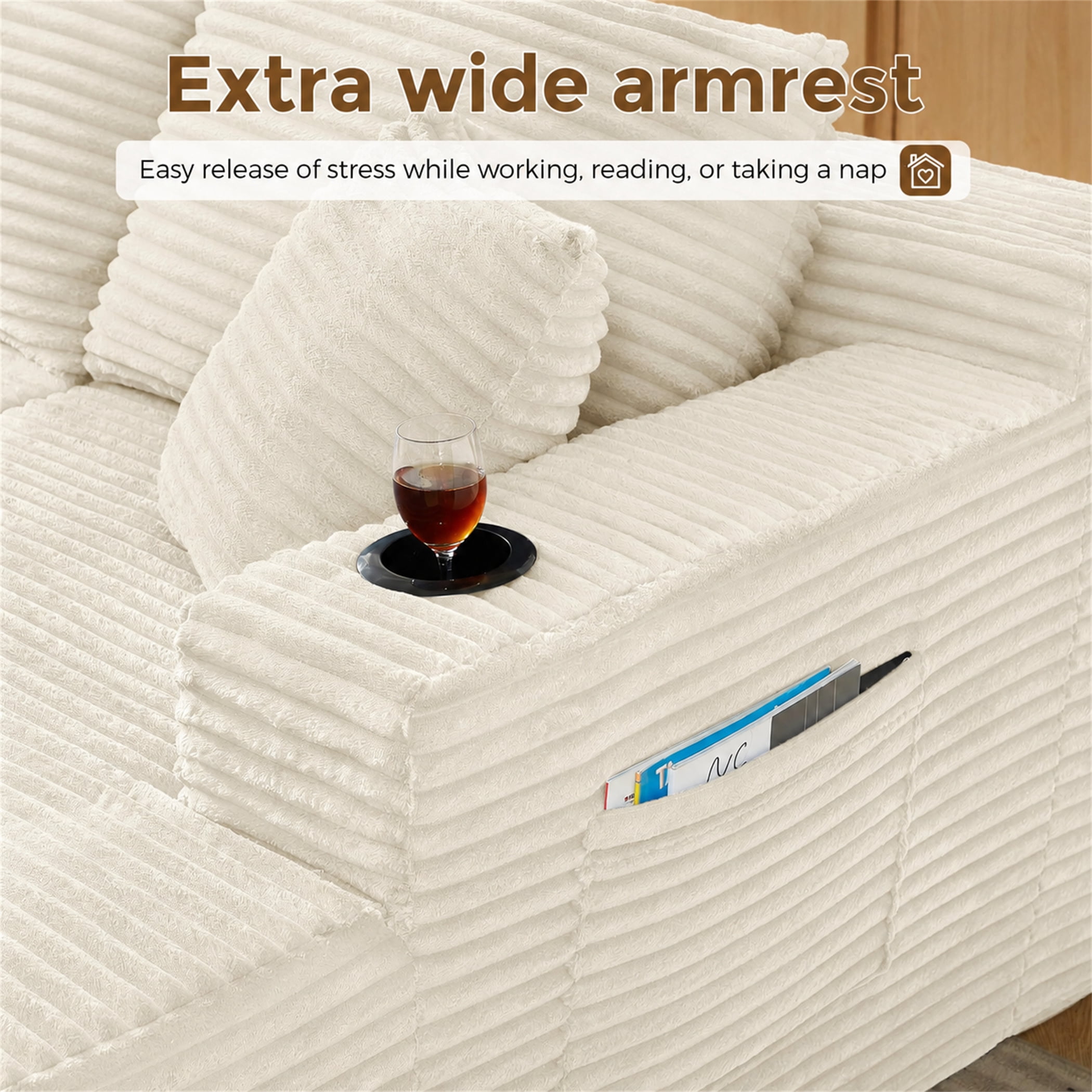 Aukfa 133" Cloud Sectional Sofa Oversized Boneless Couch Modular U-Shaped Couch, Double Chaise Corduroy Sofa for Living Room, White