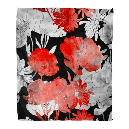 Flannel Daisies - SIDONKU Throw Blanket Warm Cozy Print Flannel Imprints Poppies and Daisies Hand Digital Drawing Watercolor Botanical Boho Comfortable Soft for Bed Sofa and Couch 58x80 Inches