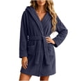 thumbnail image 6 of Gealkoca Womens Hooded Towel Robe Soft Plush Bathrobe Women's Solid Color Long Sleeve Shower Bath Robes for Women Short Lightweight Robes, 6 of 7