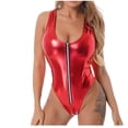 thumbnail image 2 of Ynynloco Women's Metallic Halter One Piece Bodysuit Front Zipper Shiny Sleeveless Bodycon Jumpsuit for Party, 2 of 9