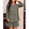 thumbnail image 4 of Ekouaer 2 Pieces Lounge Set for Women Long Sleeve Pajamas Top and Shorts Matching Sets Outfits with Pockets, 4 of 6