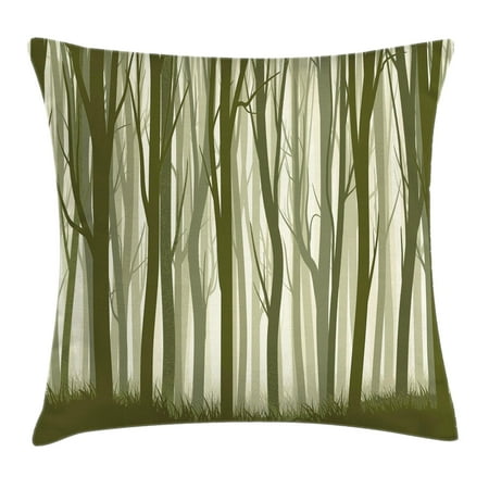 - Apartment Decor Throw Pillow Cushion Cover, Mother Nature Theme Illustration of Mystic Forest with Trees, Decorative Square Accent Pillow Case, 16 X 16 Inches, Army Green and Sage Green, by Ambesonne
