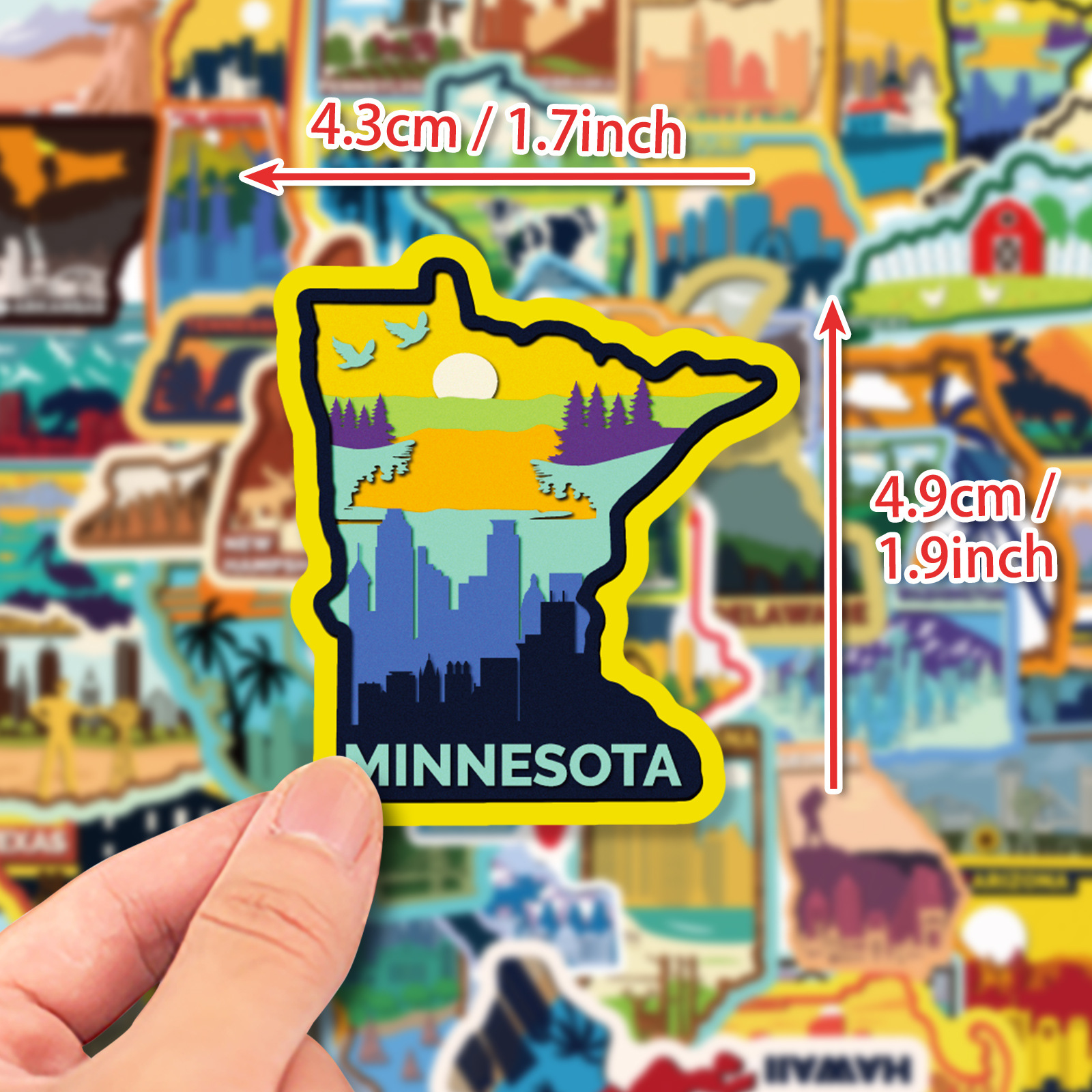 50-Pack USA States Stickers - Graffiti-Style U.S. State Maps and City Map Stickers for DIY and Decoration