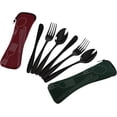 thumbnail image 1 of Wekioger Couverts de Camping Noirs, Ensemble de 6 Pcs en Acier Inoxydable pour le Dîner avec Étui, 1 of 7