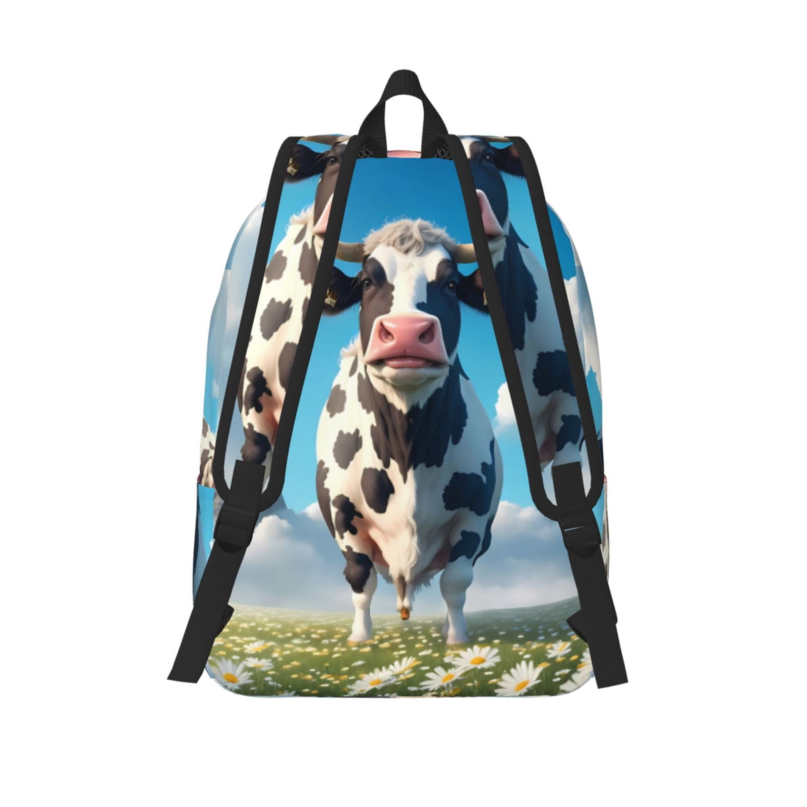 Picia Cute Daisy Cow A Printed Canvas Daypack - Stylish and Durable Vintage Compact Backpack - Class, Work, Travel, or Laptop Bookbag,Organized Compartments-Small