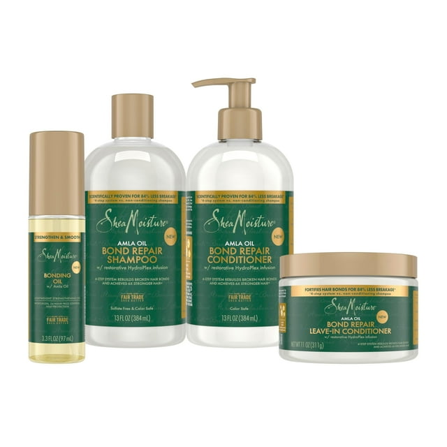 SheaMoisture Bond Repair Shampooing, Revitalisant, Sans Rinçage et Huile Huile d'Alma 4 Pk pour Renforcer les Cheveux avec Infusion Réparatrice HydroPlex