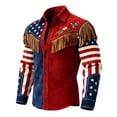 thumbnail image 3 of Men's 250th Anniversary Fringe Denim Shirts Western Style Casual Button Down Long Sleeve Patriotic USA Flag Outdoor Tops,Red,M, 3 of 3