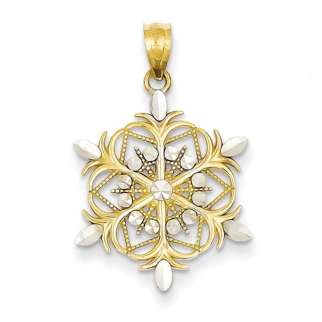14k Yellow Gold Snowflake Necklace Charm Pendant Winter