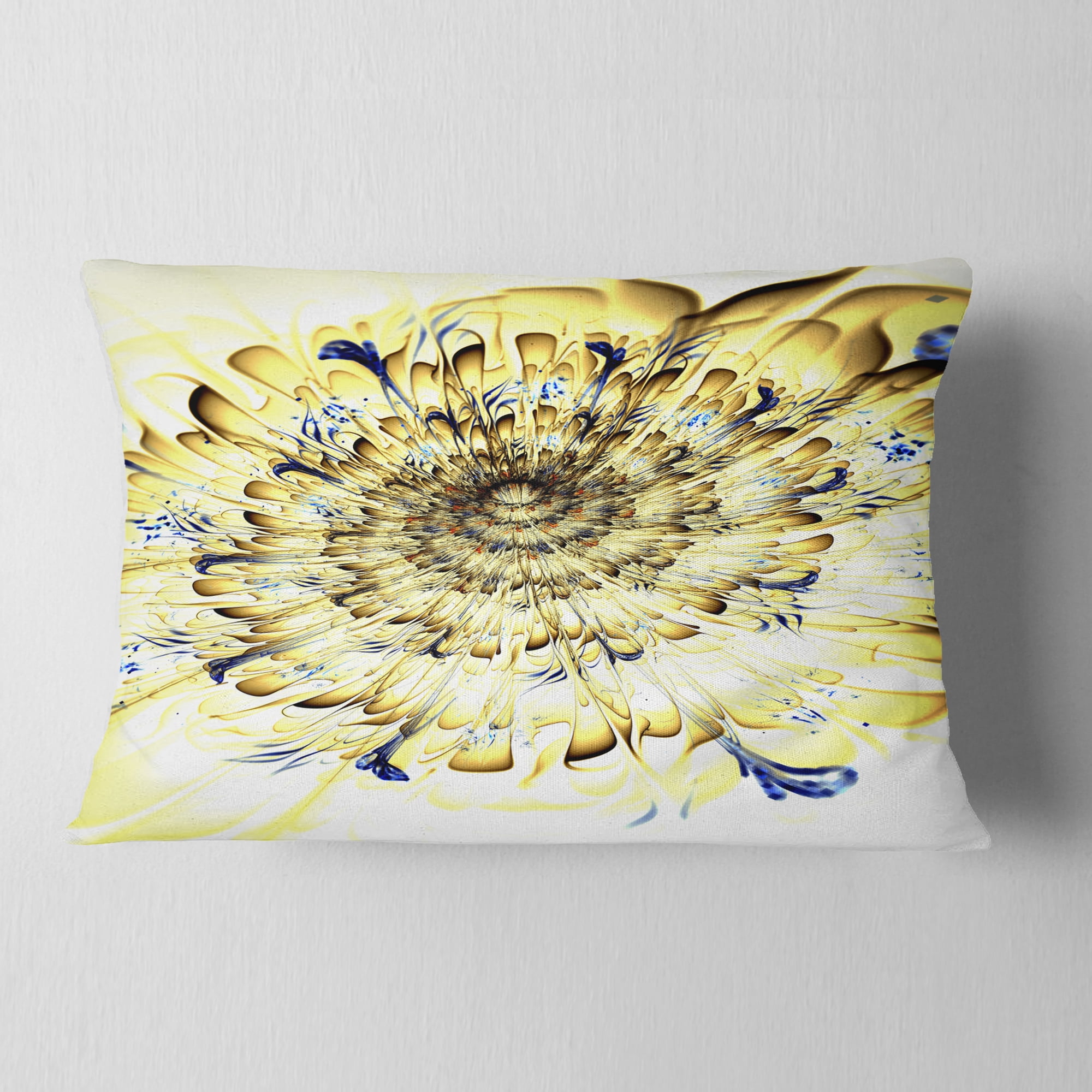 Designart Light Yellow Digital Art Fractal Flower - Floral Throw Pillow - 12x20