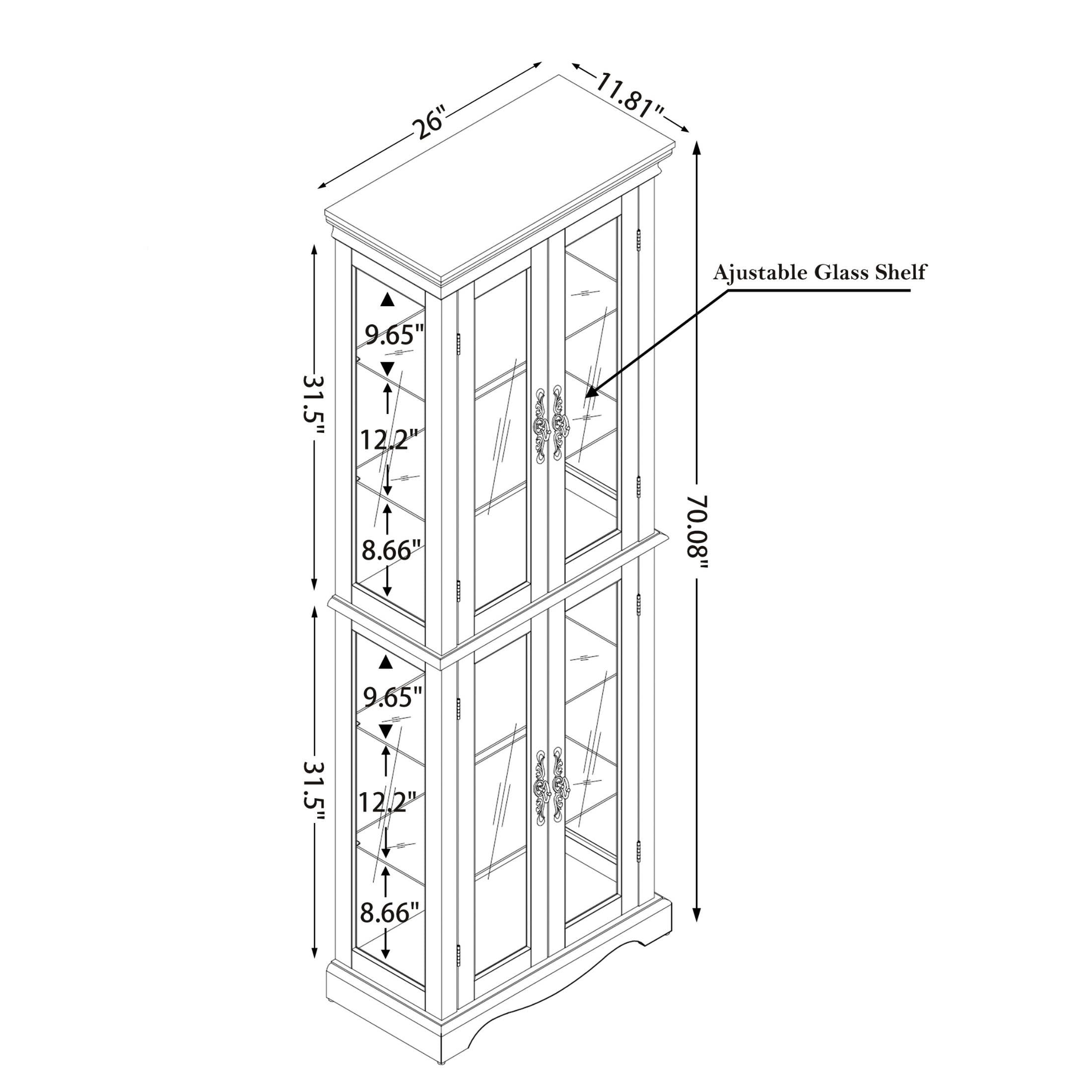 Noble House Wrenhill 70" Lighted Glass Curio Display Cabinet, 6-Tier Adjustable Shelves Wood Frame, Kitchen, Dark Oak