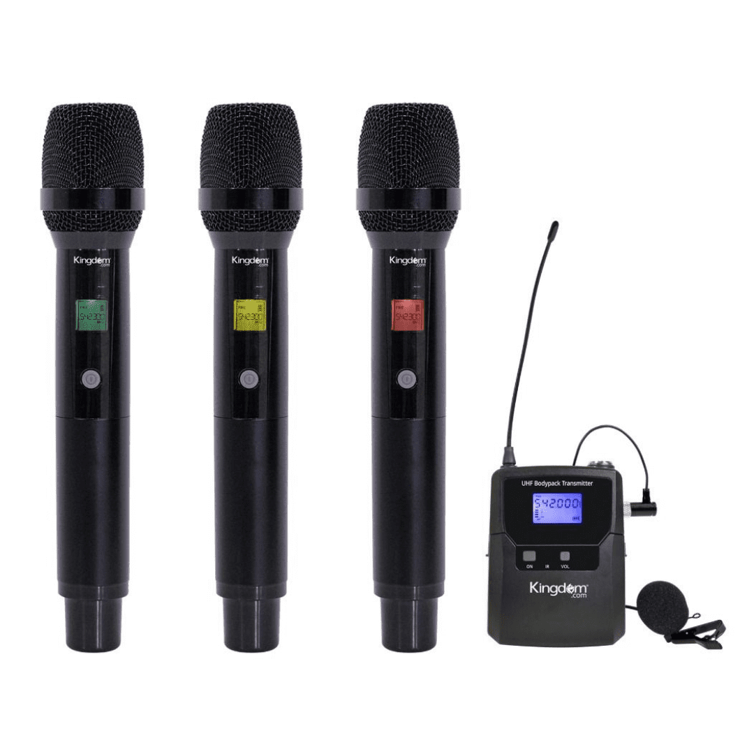 Kingdom SYS70003H1L True Diversity UHF Wireless Mic System, 3 Handheld + Lavalier