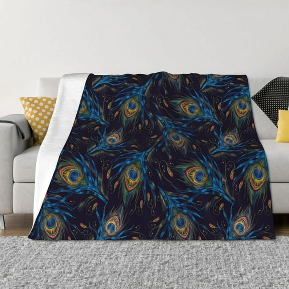 Rateoe Peacock Feathers Pattern Flannel Throw Blanket, Ultra-soft Blanket for Bed, Couch, Car, Hypoallergenic Anti-pilling blanket-40"x30"(Horizontal)