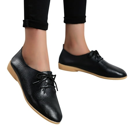 Oyedens Oxfords Dress Shoes for Women British Vintage Leather Fashion Sneakers Casual Walking Flats