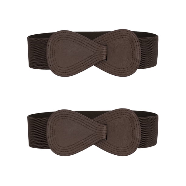 Cinturón elástico de cuero sintético con hebilla en forma de 8 interconectada de 2 piezas Inspire para dama 27x2.36" (LxW) Marrón