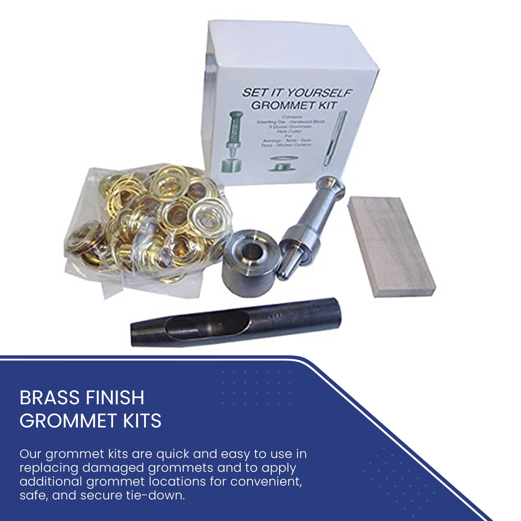 Tarps Now ® Grommet Tool Kit #00 (3/16" Hole) with Grommet Die Cutting Punch, Small Cutting Board, and Paired Sets of Grommets and Washers for Tarp Repair or Addition (36 ct), Brass Finish