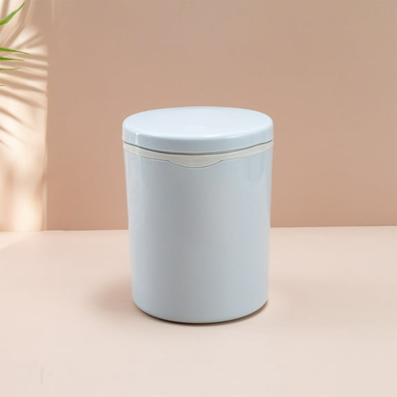 AuroraX Affordable Luxury Desk Trash Can with Push-Button Lid 2.3L Light Blue Small Wastebaskets Round Minimalist Plastic Trash Bin for Dormitory Bedroom Office