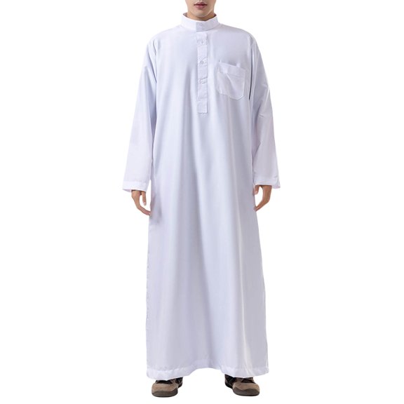 Men Dubai Robe Ethnic Clothing Durable Soft Standing Collar Hui Style Traditional Garment Comfortable Long Sleeve Men's Oversized Tshirts Workout T-Shirt