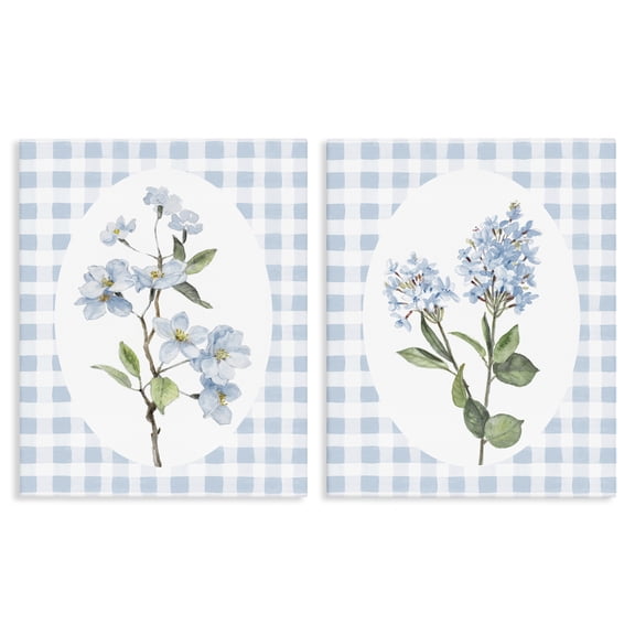 Stupell Industries Blooms on Blue Checkered 2 Piece Canvas Wall Art Set, design by Lanie Loreth
