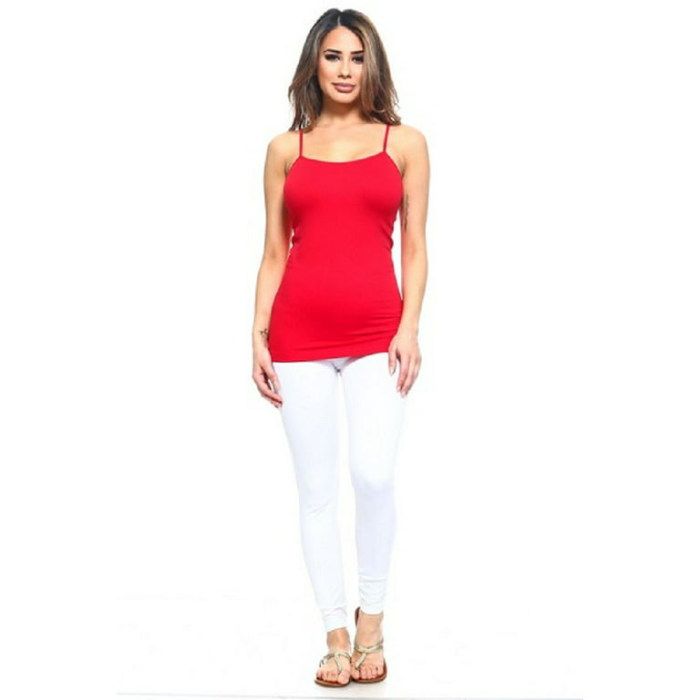 Women's Long Cami Spaghetti Strap Seamless Tank Top, Red, One Size