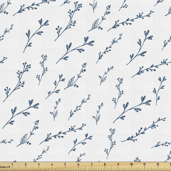 Botanical Fabric by the Yard, Forest Herbs Branches Culinary Roots Garden Yard Lavender Plantation, Decorative Upholstery Fabric for Sofas and Home Accents, Petrol Blue and White by Ambesonne