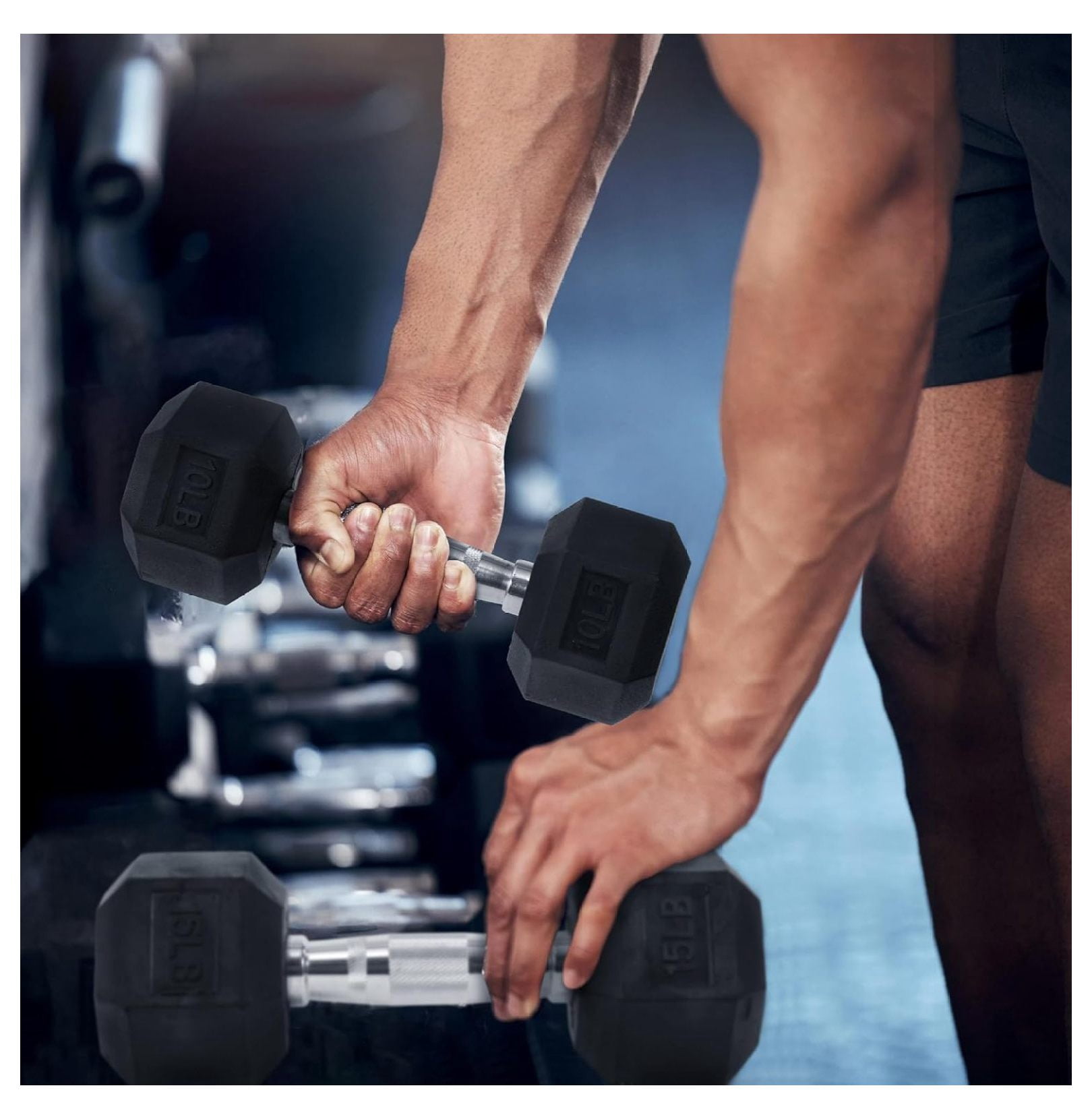 Rubber Encased Hex Dumbbells with Optional Rack, 10 15 20LB Pairs and 5, 10 and 15 Pairs Weight Sets for Home Gym