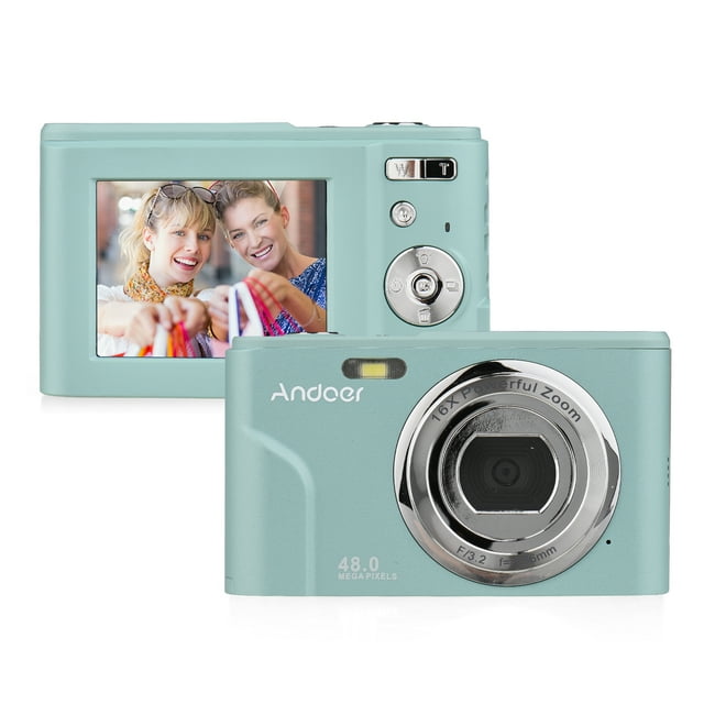 Camara de video Andoer Cámara digital portátil 48MP 1080P Pantalla IPS de 2.4 pulgadas Zoom 16X Enfoque automático Temporizador Detección de rostros Antivibración Batería incorporada con correa de man