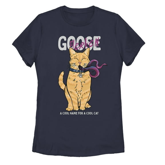 Women's Marvel Captain Marvel Goose Flerken Cartoon  Graphic Tee Navy Blue X Large